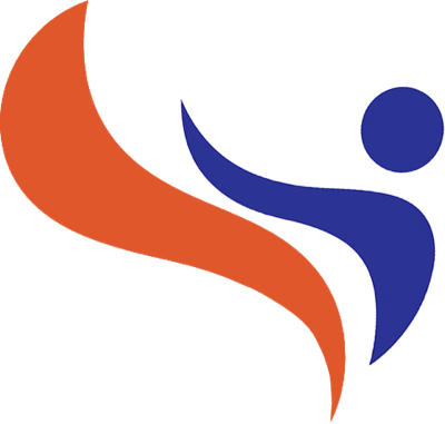 Great Start Karate logo featuring a stylized blue figure leaping or running, paired with a large, curved orange element conveying speed and energy.