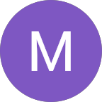 A graphic initial with a white capital letter M inside a solid purple circle.